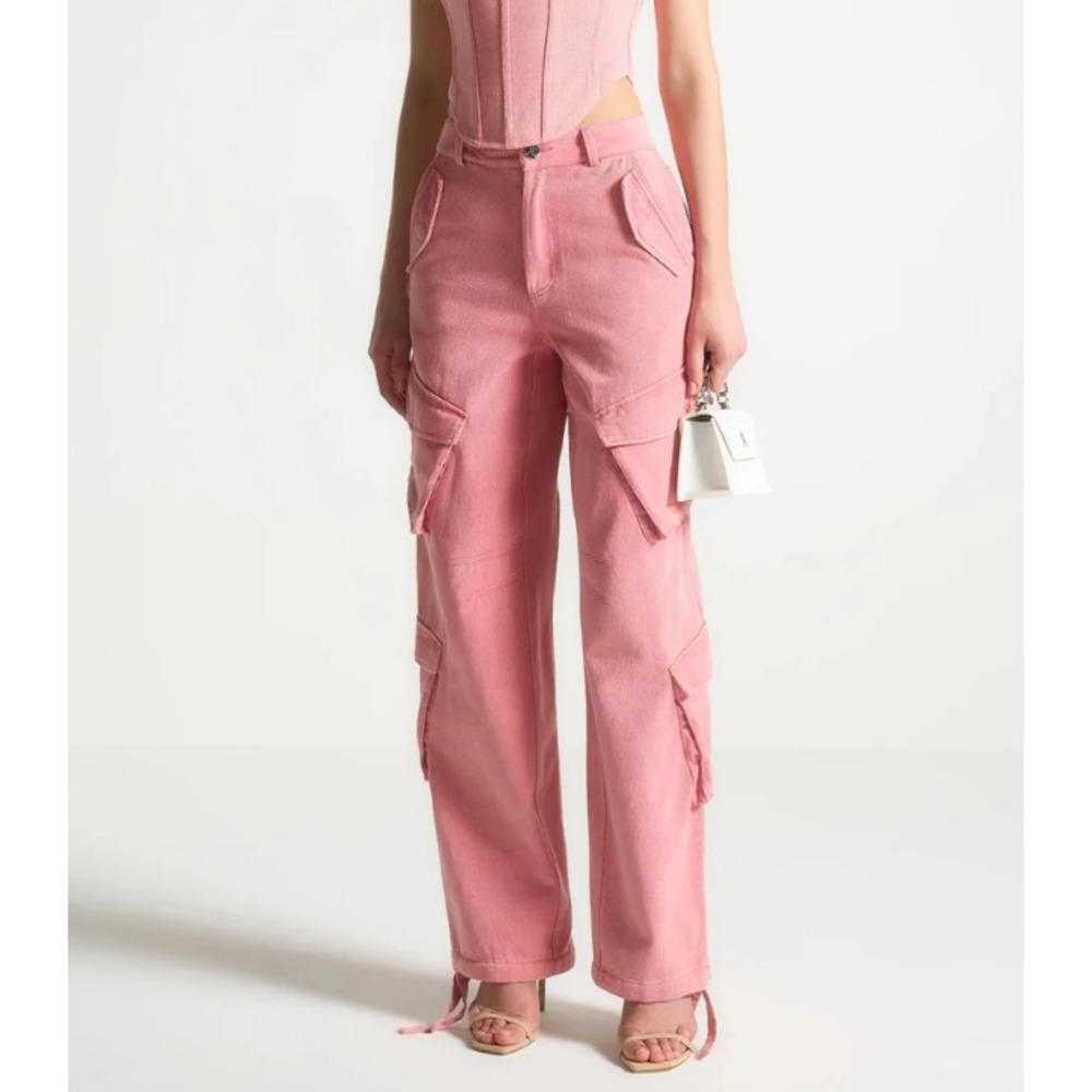 Maniere De Voir Womens Anne High Waisted Cargo Pants In Washed Pink Size 6